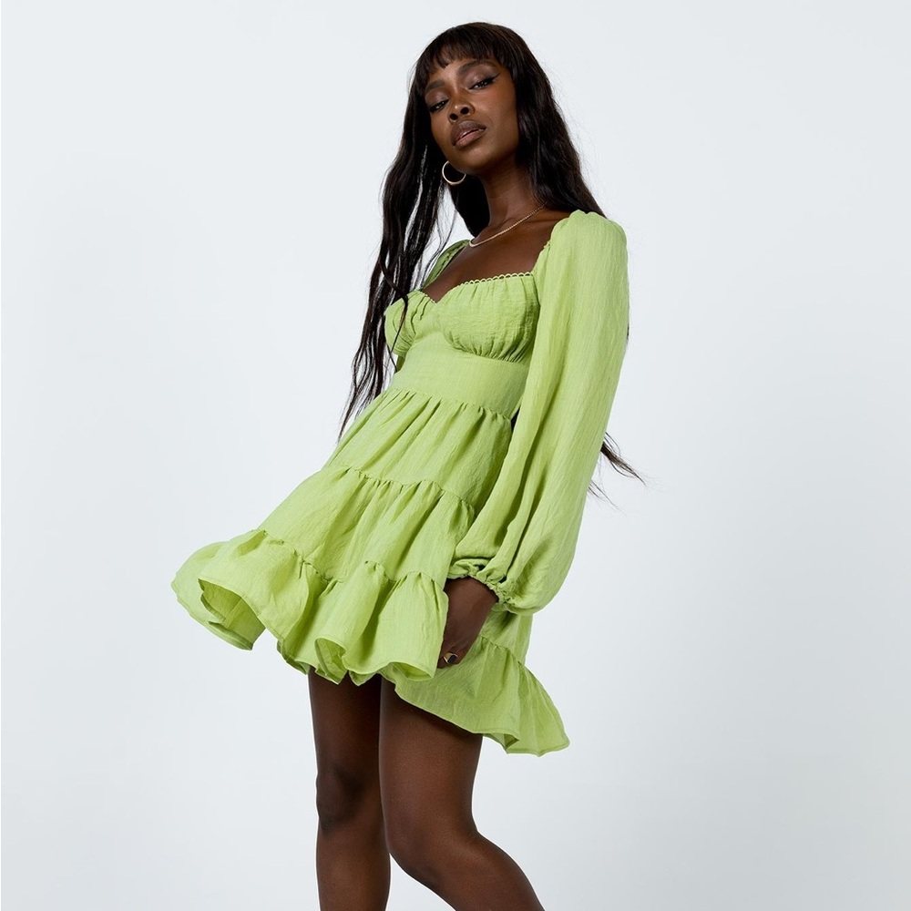 Princess Polly Danny Long Sleeve Mini Dress Green Size 8 - Picture 7 of 12